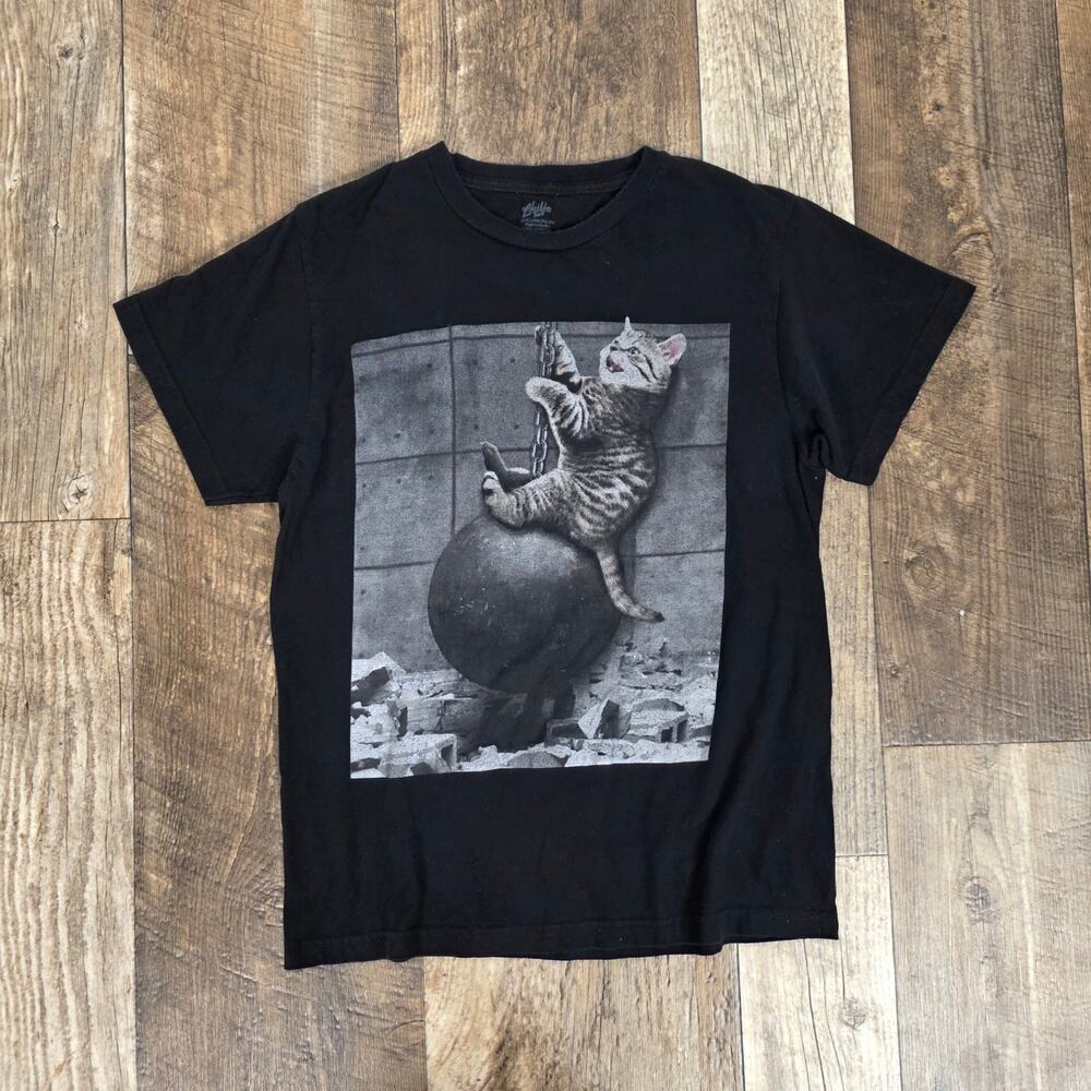 Cat Wrecking Ball Graphic Tee Black Small T-Shirt